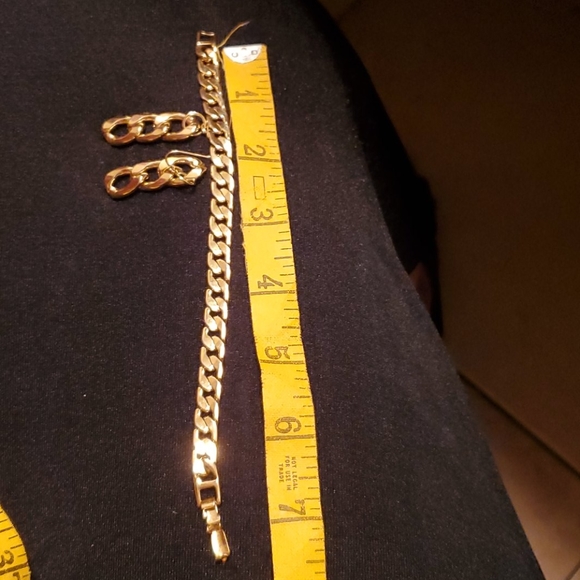 Gold plated Cuban chain by the inch earrings and bracelet set - Picture 4 of 5